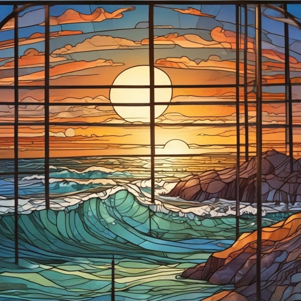 Coastal Sunrise Stained Glass Art Print